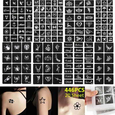 

NEW 446pcs 20 Sheet Waterproof Henna Tattoo Painting Templates Body Sticker Body Art Body Decoration