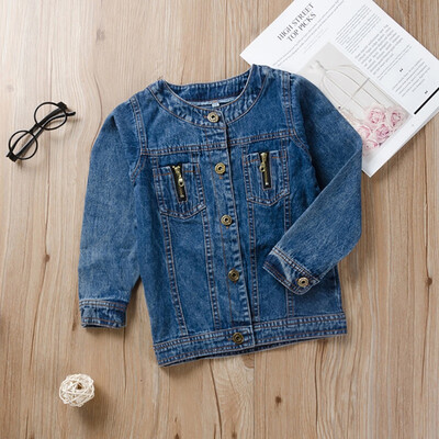 

Autumn Baby Girl O-Neck Design Denim Jacket Coat Outdoor Long Sleeve Outerwear 2019