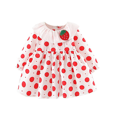 

Children Autumn Girls Cute Dot Print Doll Collar Temperament Long Sleeve Sweet Princess Dress