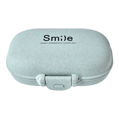 

Creative wheat straw oval portable 4 grid pill box wheat smile drug drug storage box new style