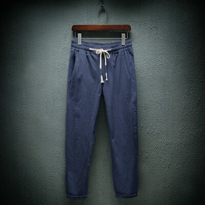 

Gobestart Mens Casual Linen Breathable Loose Long Pants Solid Color Straight Trousers