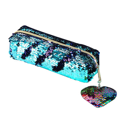 

Fashion Reversible Mermaid Sequin Heart Zipper Pencil Case Cute Pencil Box Glitter Pencil Cases