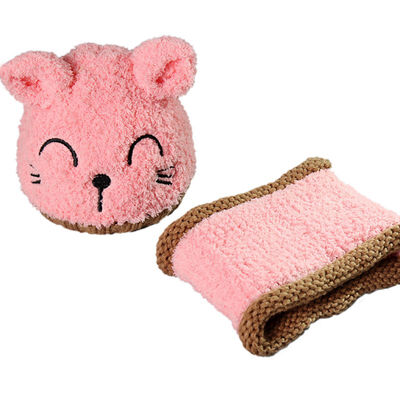

1 set Winter Warm Baby Girls Boys HatScarf set Toddler Baby Hat Caps Knitted Children Cartoon Soft Cat Ear Hats Ring Scarf