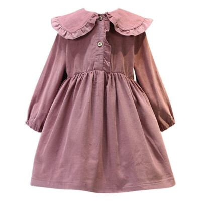 

Children Girls 2019 Autumn Dress Clothings Corduroy Long Sleeve Princess Sweet Cotton Solid Color Sweet Cute Dress