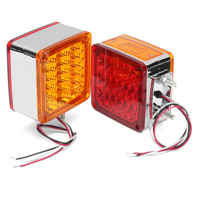 

2pcs 12V RedAmber 39 LED Square Double Face Pedestal Stop Turn Signal Tail Lights Truck Fender Marker Clear Lights