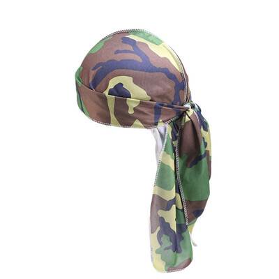 

6 Colors Long Tail Satin Print Turban Hijab Cap Camouflage Breathable Hat