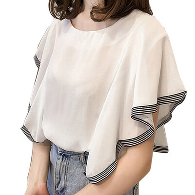 

ROPALIA Women Sexy Blouses Summer Casual Ruffles Chiffon Shirts Short Butterfly Sleeve O-Neck Tops Blouse Shirts Plus Size -4XL