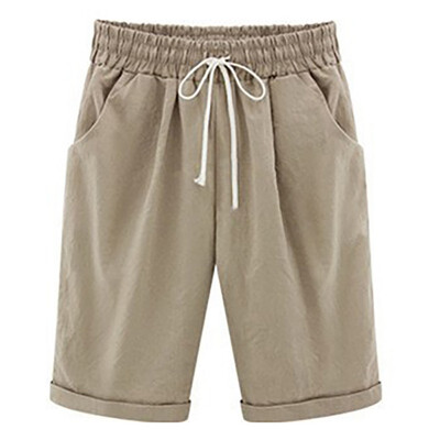 

New Fashion Women Shorts Summer Loose Cotton Casual Thin Mid Waist Pockets Solid Shorts