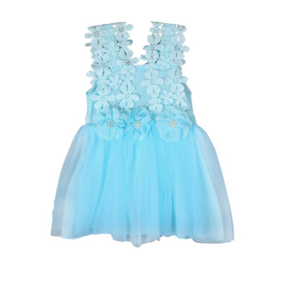 

High Quality Cute Baby Girl Party Pearl Lace Tulle Flower Gown Fancy Princess Dress Sundress Lovely Kids Dresses