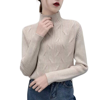 

Solid Color Womens Sweater Autumn WinterTurtleneck Long Sleeves Korean Style Knit Pullover