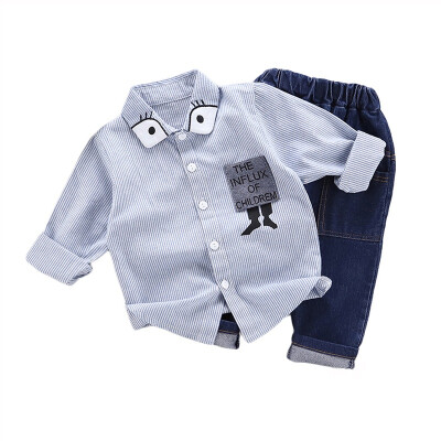 

Autumn Baby Boy Clothes Fashion Long Sleeve Striped Cartoon Print T-shirt TopsPants Trousers Toddler Casual Outfits