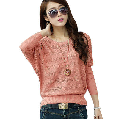 

Women Autumn Winter Slim Sweater Solid Color Bat Sleeved Casual Wild Loose Thin Bottoming Tops