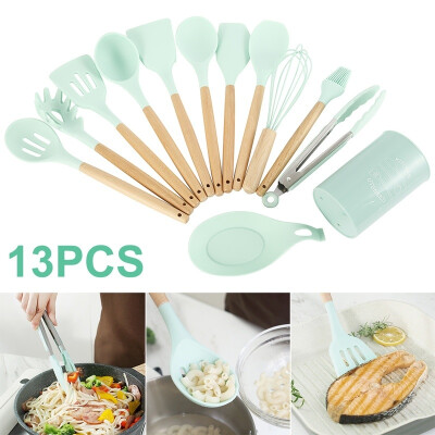 

13Pcsset Silicone Kitchen Utensils Set Home Kitchen Wooden Handle Kitchenware Set