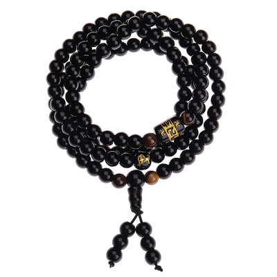 

6 mm National Style Natural Obsidian Yellow Tiger Eye Stone Zodiac 4 Ring Bracelet Unisex Pair Bracelet Jewellery