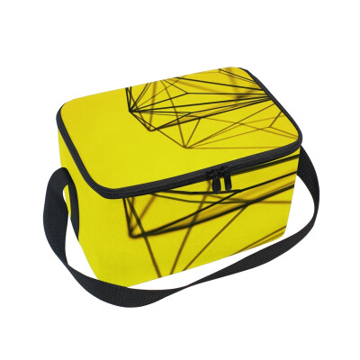 

ALAZA Lunch Box Insulated Line Geometric Yellow Lunch Bag Large Cooler Tote Bagfor Men Women