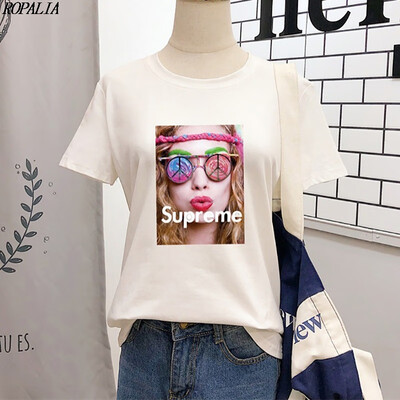 

Womens Round Neck Character Print Short Sleeve T-Shirt