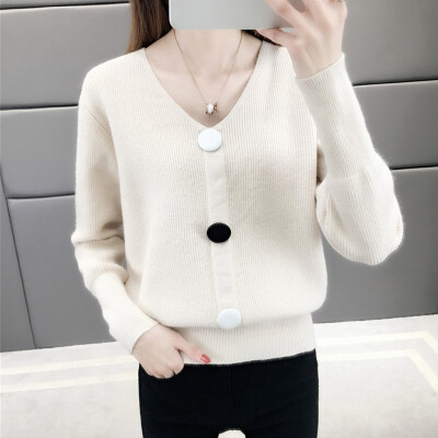 

Candy Color Sweater Coat Knitted Cardigan Yellow Black White Loose Autumn Femme Korean Style Sweater