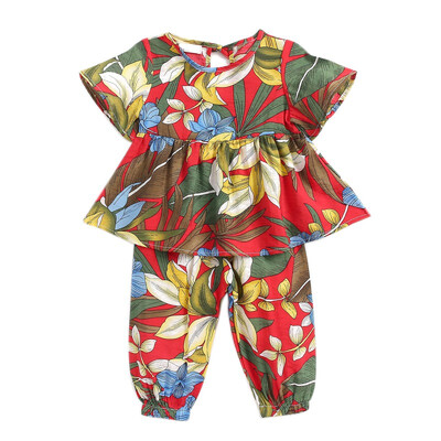 

Autumn Infant Baby Girl Flare Sleeve Flower Print Blouse TopsPants Trouser Casual Costume Set