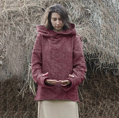 

Tailored Womens Knight Hooded Vintage Long SleeveSolid Hoodies Blouse