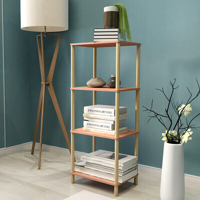 

Shuaili shelf rack living room kitchen floor multi-layer storage rack debris rack wooden storage shelf four layers 400300990 light walnut color SL8121Z