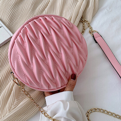 

Tailored Fashion Women Pleated Print Solid Color Chain Zipper Messenger Bag Shoulder Bag