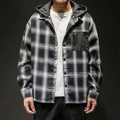 

Toponeto Mens Casual Fashion Plaid Printing Loose Hoodie Removable Long Sleeve Shirt Top