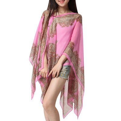 

Summer 2017 Vintage Women Floral Print Cover Up Top Blouse 34 Sleeve Casual Beach Boho Cover Up Long Tops New