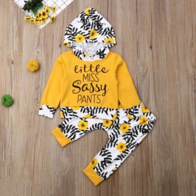 

Toddler Baby Boy Girls Clothes Floral Hooded SweatshirtLong Pants Outfits 0-3T