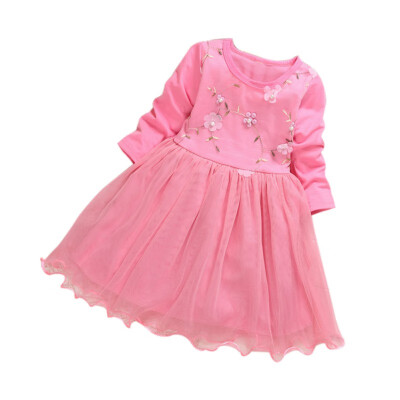 

Spring Kids Girls Dress Casual Long Sleeve Princess Korean Style Costume Baby Floral Print Children Mesh Princess Dresses