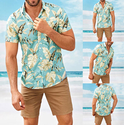 

Tailored Mens Summer Fashion Stand Collar Strip Print Short Sleeve Shirt Top