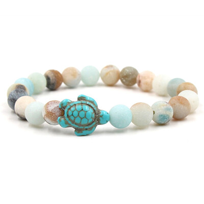 

Green Turquoise Turtle Volcanic Stone White Pine Variety Natural Stone Elastic Bracelet Unisex Pair Bracelet Hot Gift