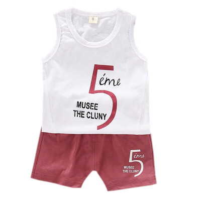 

2 Pcsset Summer Children Baby Boys Girls Casual Sleeveless Letter Number Print Vest TopsShorts Suits Costume Set