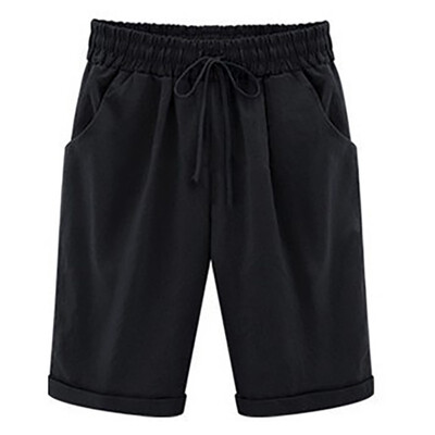 

New Fashion Women Shorts Summer Loose Cotton Casual Thin Mid Waist Pockets Solid Shorts