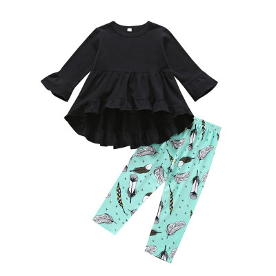 

Spring Autumn Casual Baby Girl Long Sleeve Top And Printing Trousers Kit Kid Two-piece Outfit Set