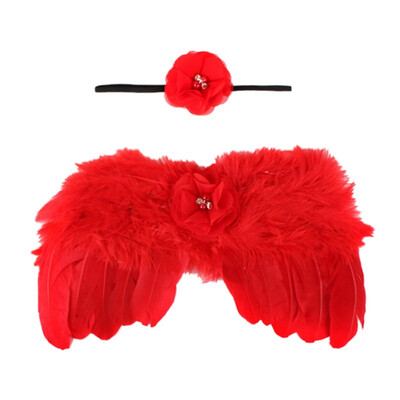 

Newborn Baby Angel Feather Wing With Lace Flower Headband Set Photo Props Outfit Costume