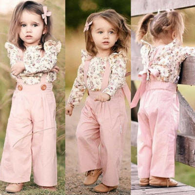 

US 2PCS Toddler Kids Baby Girl Winter Clothes Floral TopsPants Overall Outfits