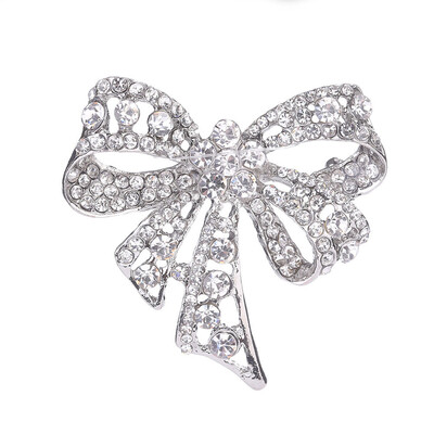 

Vintage Rhinestone Bow design Brooches Women Silver Big Bowknot Alloy Brooch Pin