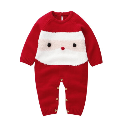 

Winter Children Christmas Clothes Thick Rompers Cartoon Print Casual Cotton Soft Jumpsuit