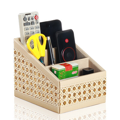 

Yapi Shi leather remote control storage box fashion desktop pen holder storage three grid creative home mobile phone cosmetics storage box diamond gold