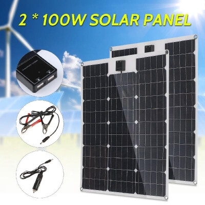 

2 PACK 100W DC 5V18V Flexible Solar Panel with 2 USB Interface & Car Charge 1020304050A Solar Charge Controller Off-grid Batt