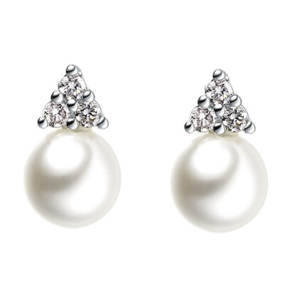 

Lady Earrings Pyramid Studs Crown Pearl Diamond Temperament Silver Earrings Jewelry