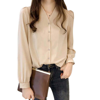 

Cotton Shirt Dark Blue Blouse Spring Autumn Blouses Shirts Women Long Sleeve Casual Tops Solid Blusas