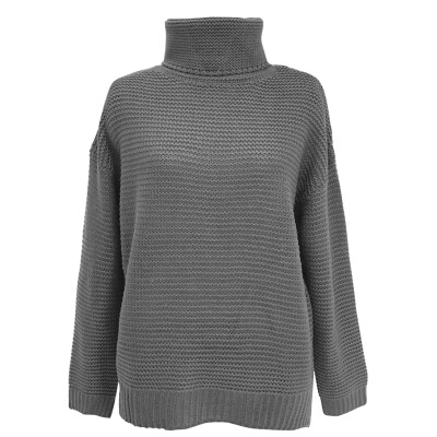

Women Pure Color Loose Sweater High Collar Pullovers Long Sleeve Knitting Tops