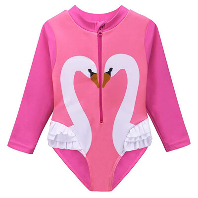 

Baby Girl One Piece Swimsuit Swan Animal Pattern Long Sleeve Swimwear Summer Beachwear Outfit Kid Children Swimming Costumes