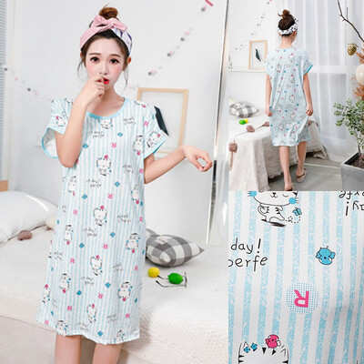 

Korean Style Cute Cartoon Printed Nightdress Womens Summer Short-Sleeved Loose Comfy Milk Silk Home Loungewear Female Pyjamas