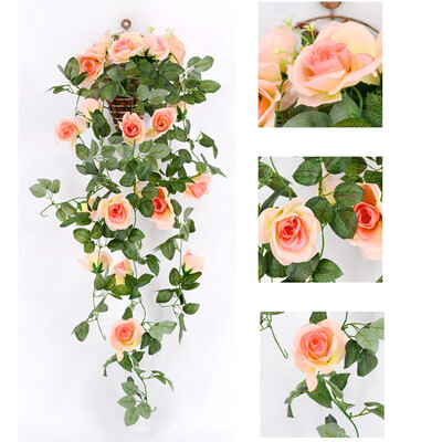 

Toponeto Artificial Rose Flower Rattan Green Leaf Vine Garland Home Decor