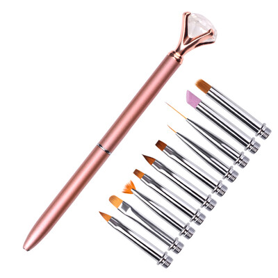 

10in1 Nail Art Rhinestone Painting Brush Set Liner Flower 3D Gradient Dotting Builder Cuticle Remove Acrylic Drawing Pen Changeabl