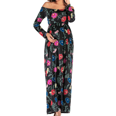 

Word Shoulder Long Sleeve Sleeves Drag Pregnant Women Long Skirt Dress