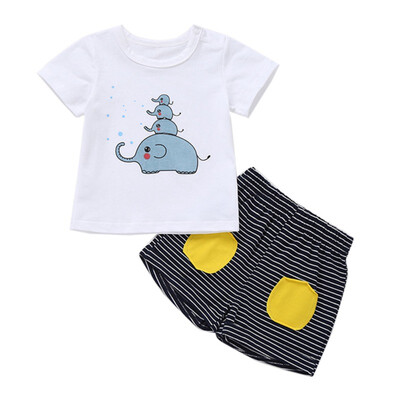 

2019 Childrens Summer Clothes Cotton Short Sleeve Boys Clothes Tops Shorts 2PCS Baby Body Suit Cartoon kids Girls Clothes Set