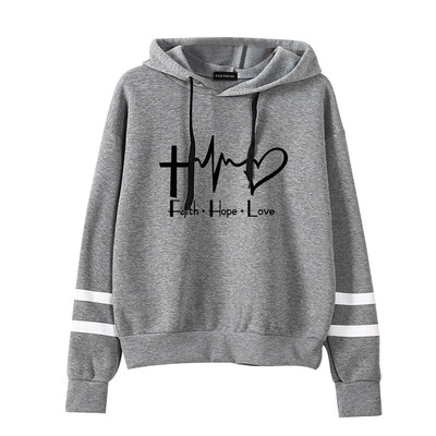 

New Autumn And Winter Women Teen Girl Casual Hoodie Faith Hope Love Printed Hooded Sweatshirt Pullover Tops